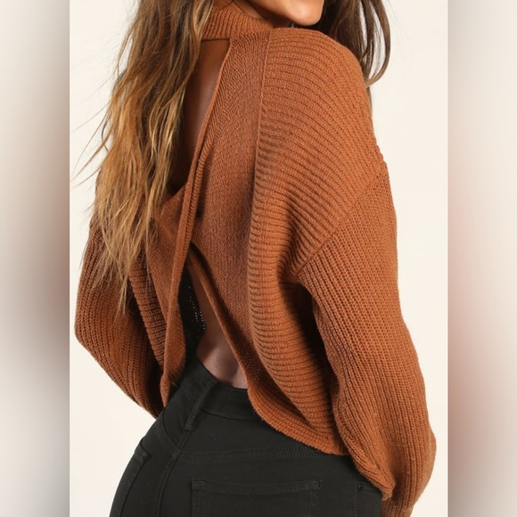 Lulus Sweaters - Lulu's Rust Brown Cut Out Twist Back Sweater Knit Oversized